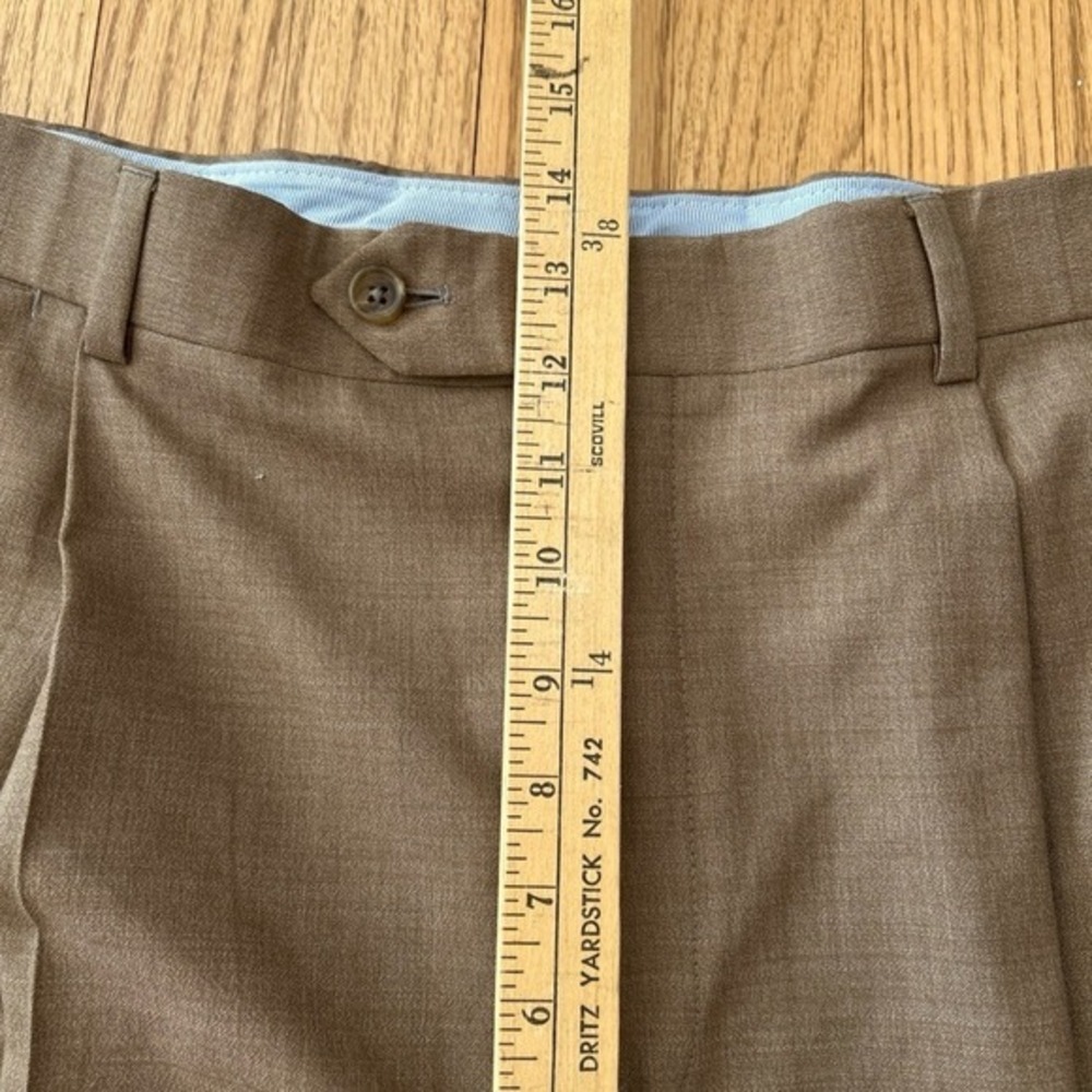Brooks Brothers Saxon Dress Pants Mens Tan Pleated Wool Cuffed USA Size 37W - Picture 7 of 9